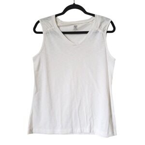 Title Nine White Double Time V Neck Sleeveless Tank Top Shirt Women's Size L